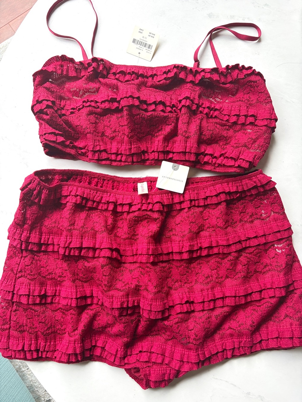 NWT Anthropologie Lyrebird Ruffled Lace Boyshorts, Cabernet, Size S/M - Picture 2 of 3